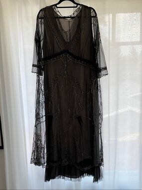 Nataya Black Embroidered Midi Dress